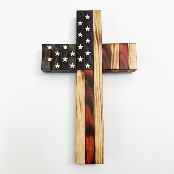 Watchmen Woodwork American Flag Cross  Handcrafted in USA - Picture 1 of 6